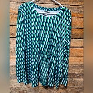 NWT Diane Von Furstenberg DVF  Crew Neck‎ Long Sleeve Top Arrow Geo Green